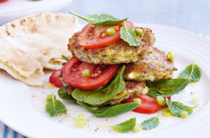 Zucchini Fritters with Tomato Olive Salsa