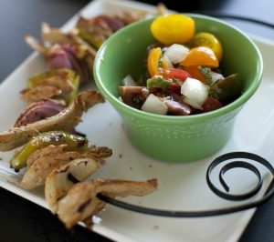 Seitan Kebabs With Sangria Tomato Salad