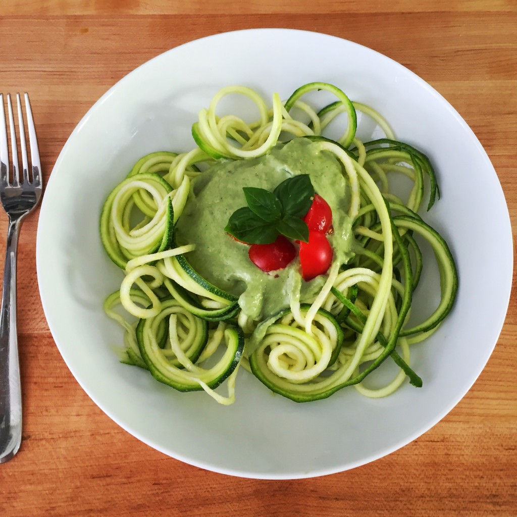 zucchini pasta with creamy pesto sauce 