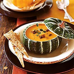 Creamy Pumpkin Soup with Brown Rice and Spinach