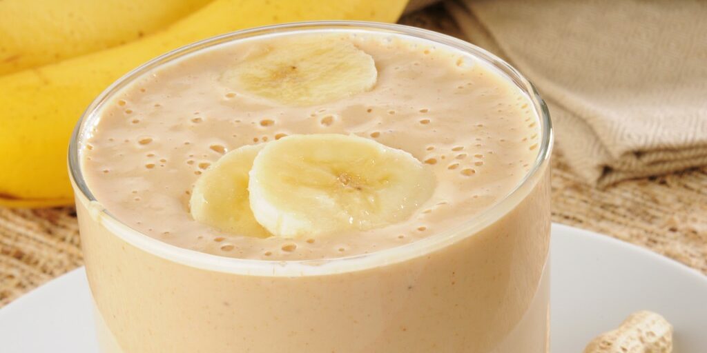 Closeup of a delicious peanut butter smoothie