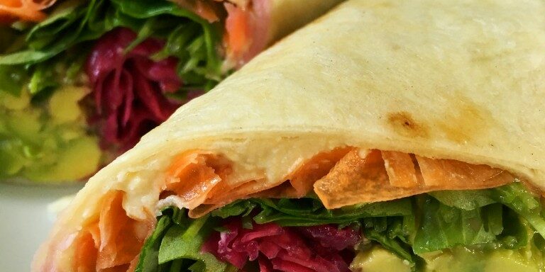 vegan wrap filled with heart healthy ingredient.