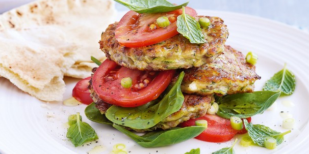 Zucchini Fritters with Tomato Olive Salsa