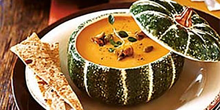 Creamy Pumpkin Soup with Brown Rice and Spinach